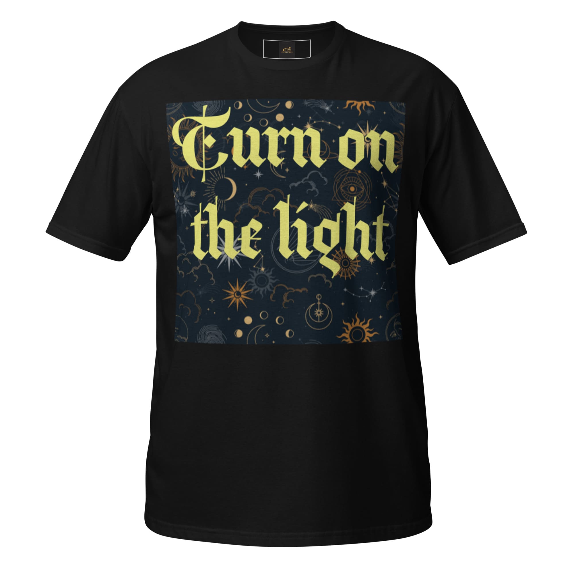 Black T-shirt with "Turn on the Light" print