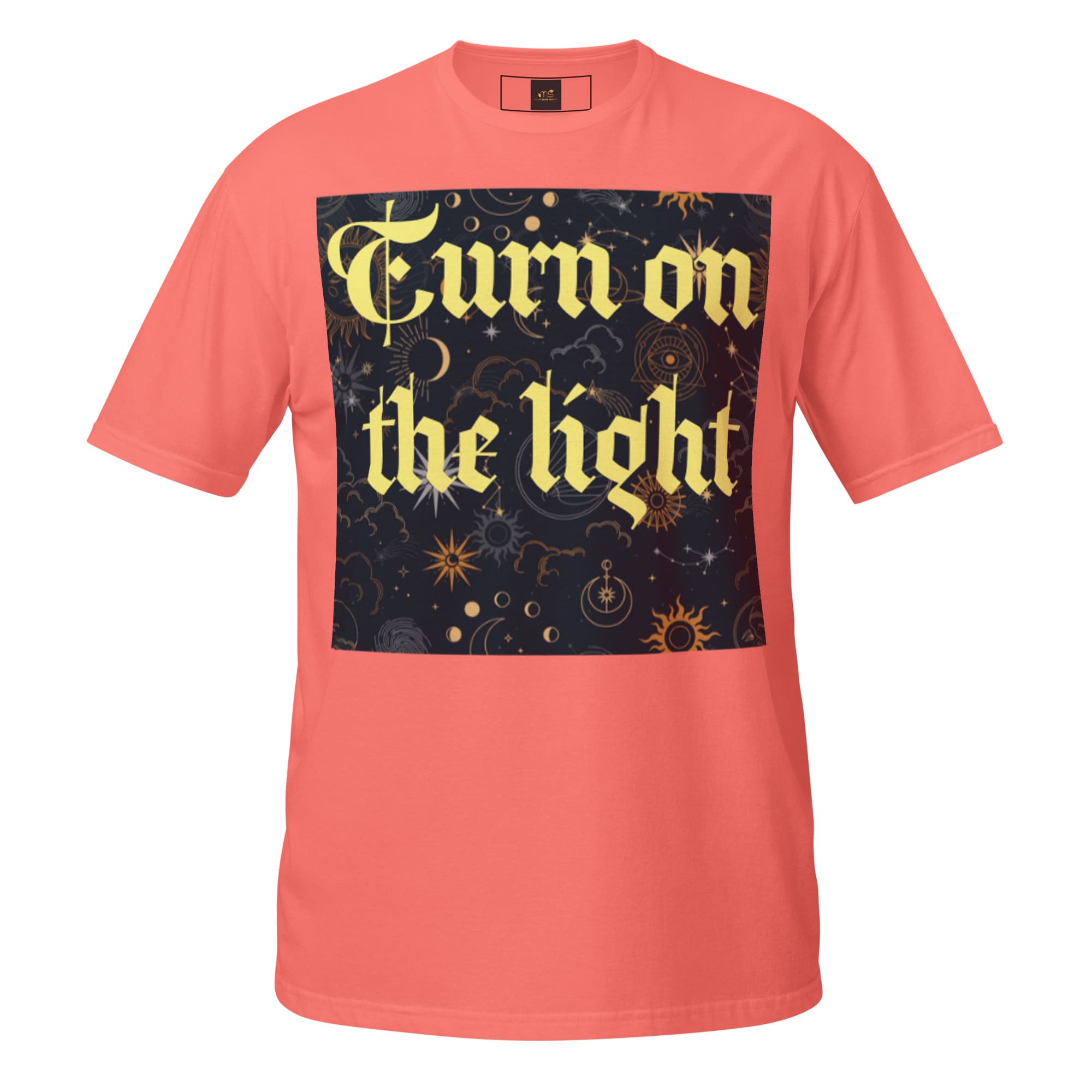 Coral T-shirt with "Turn on the light
