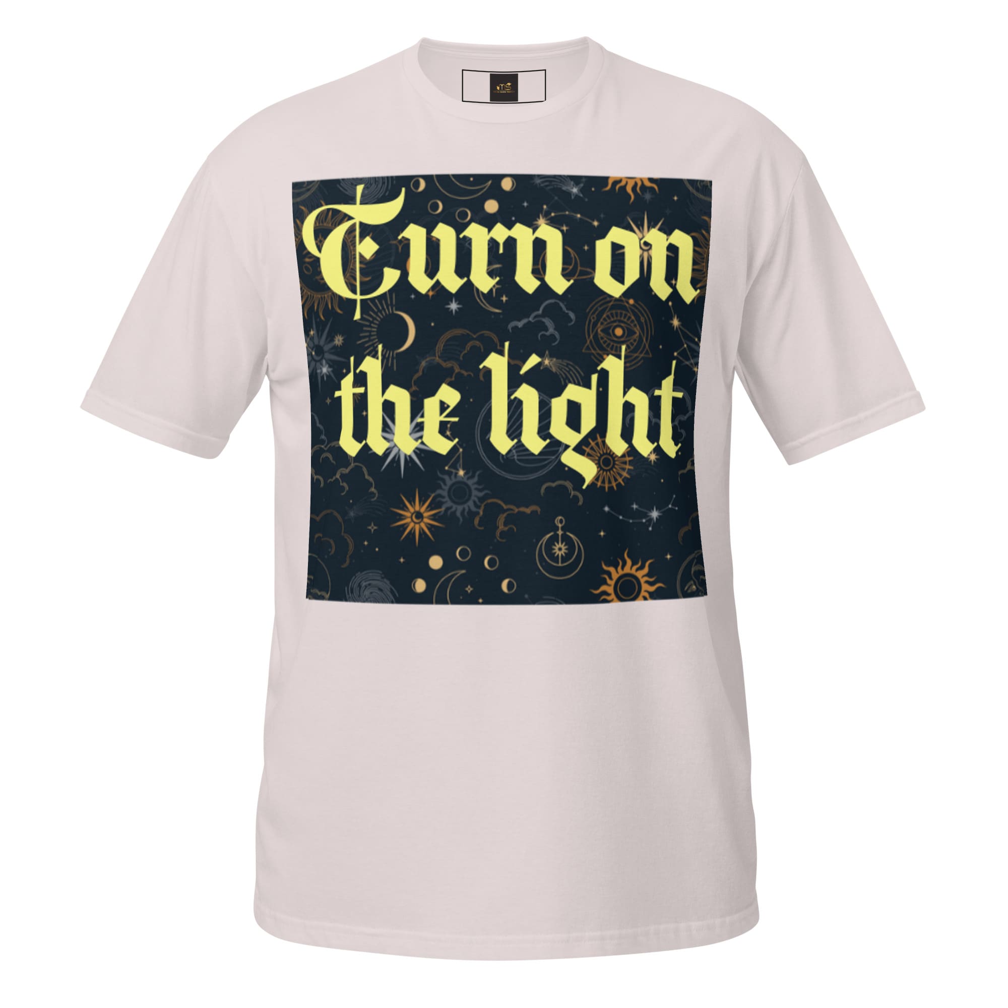White t-shirt featuring "Turn on the light
