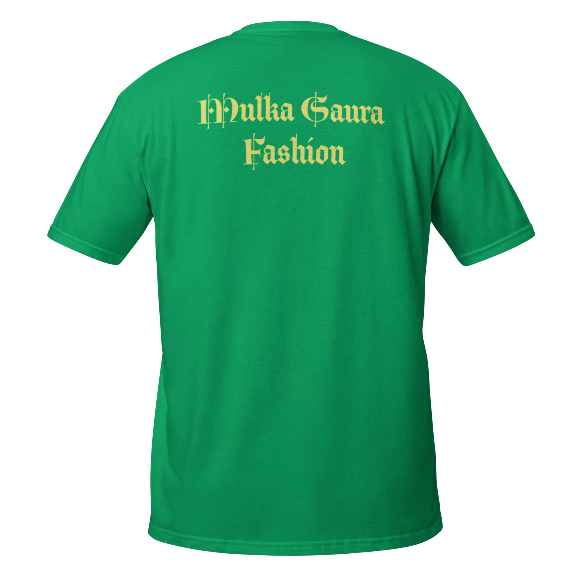 Green T-shirt back with gold "Mulka Gavra Fashion
