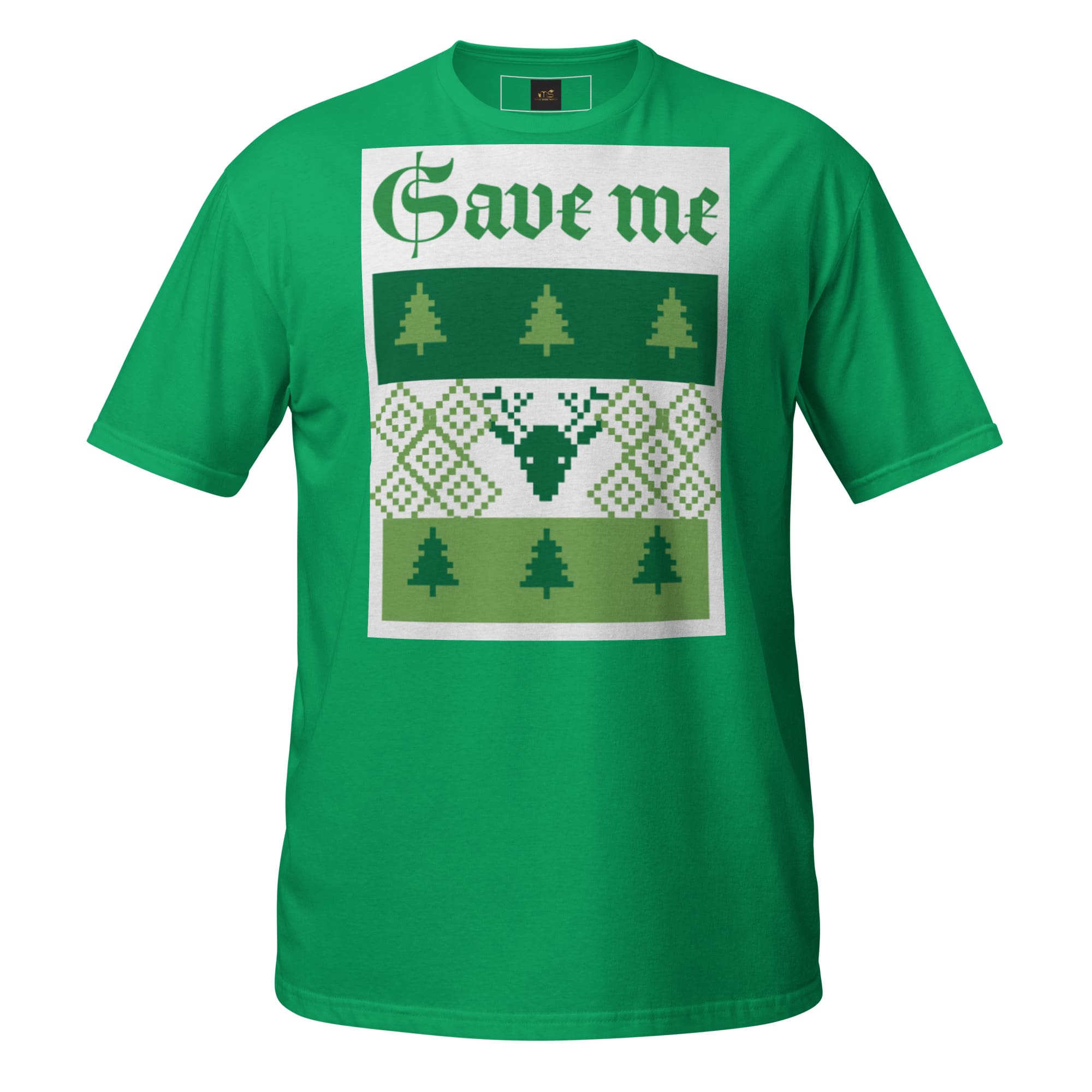 Green "Save Me" Christmas sweater-style T-shirt