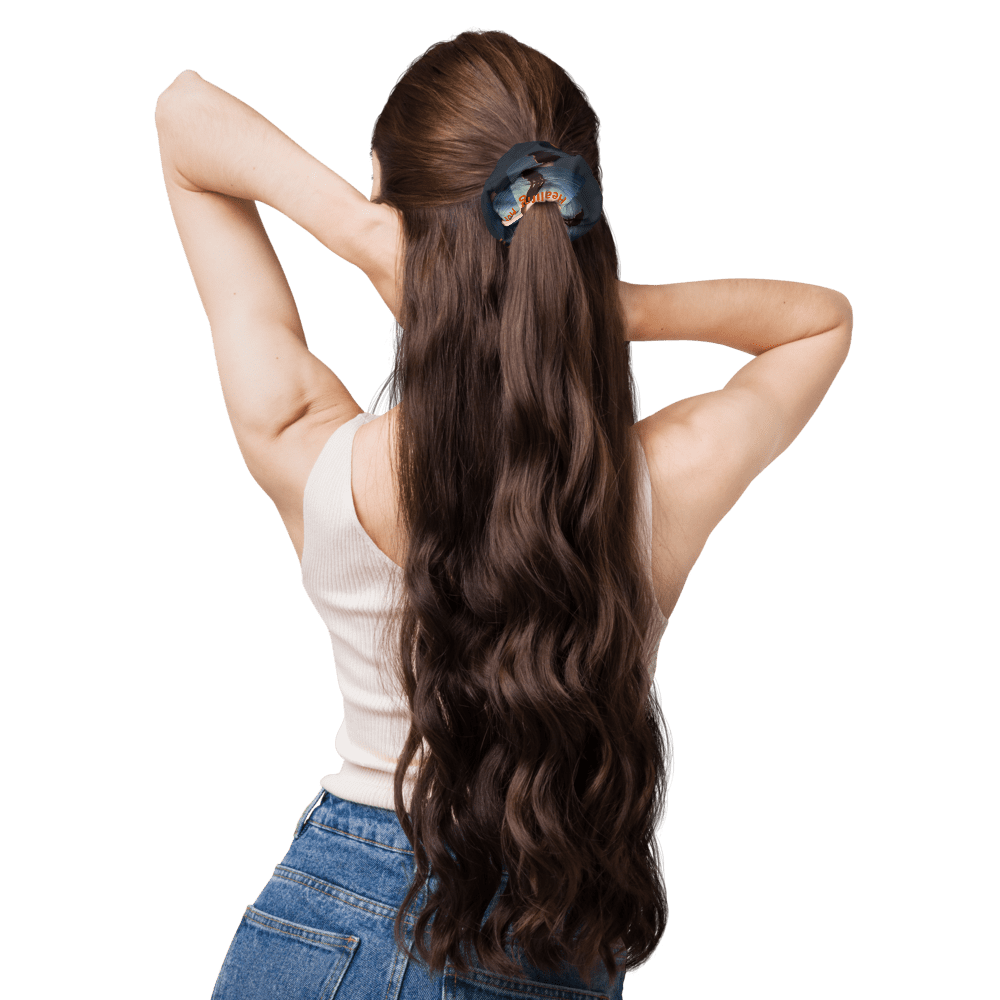 Recycled Polyester and Spandex Scrunchie with Removable Bow Stretchy Fabric Hair Accessory - Image 4